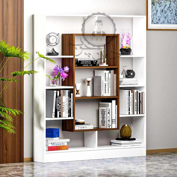 کتابخانه-چوبی-مدل-ماهان-با-چارچوب-سفید