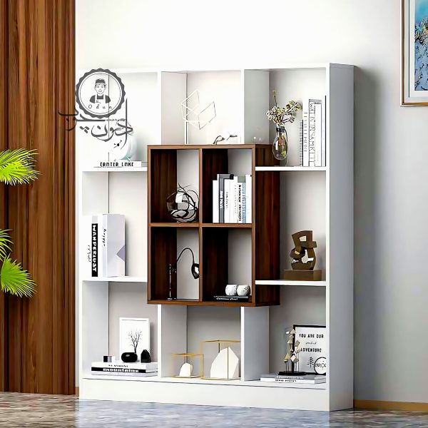 کتابخانه چوبی مدل ماکان با چارچوب سفید