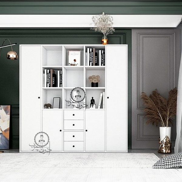 قفسه کتاب دارای کمد مدل یادگار اُدون چوب