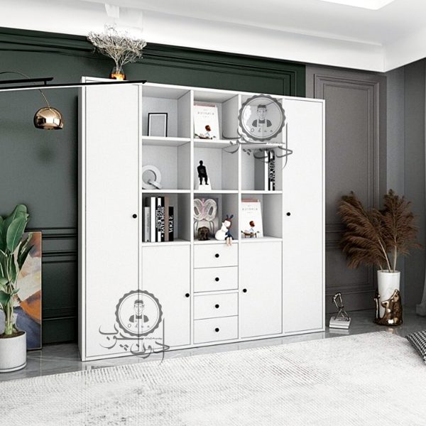 قفسه کتاب دارای کمد مدل یادگار اُدون چوب