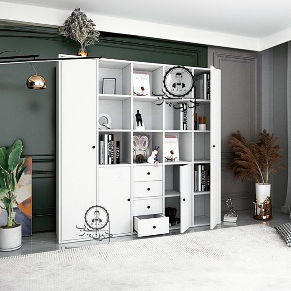 قفسه کتاب دارای کمد مدل یادگار اُدون چوب